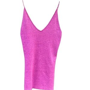 Vintage Metallic Disco Tank Top. Hot Pink, Strappy, Long, Stretchy. L